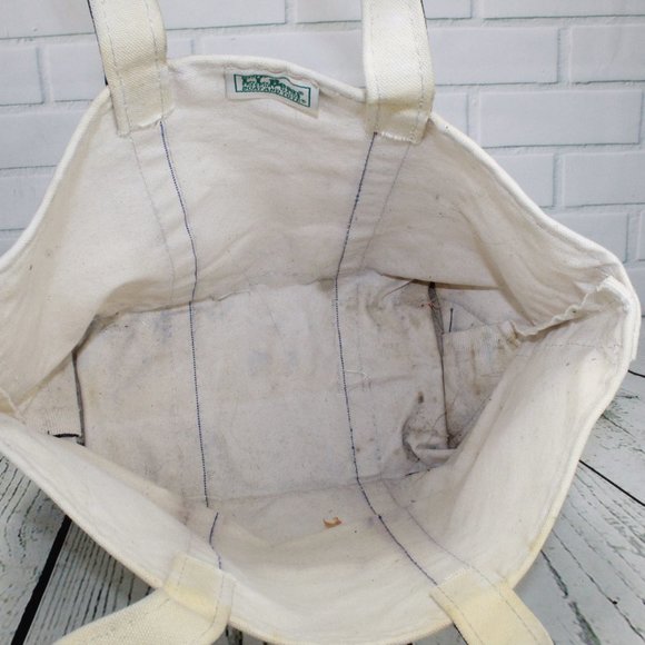 LL Bean Cream Navy Women's Cotton Canvas Hand Bag - Picture 6 of 8